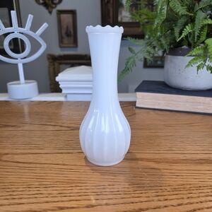 Vintage White Milk Glass Bud Vase - Ribbed Paneled Design - 6" MCM Home Decor